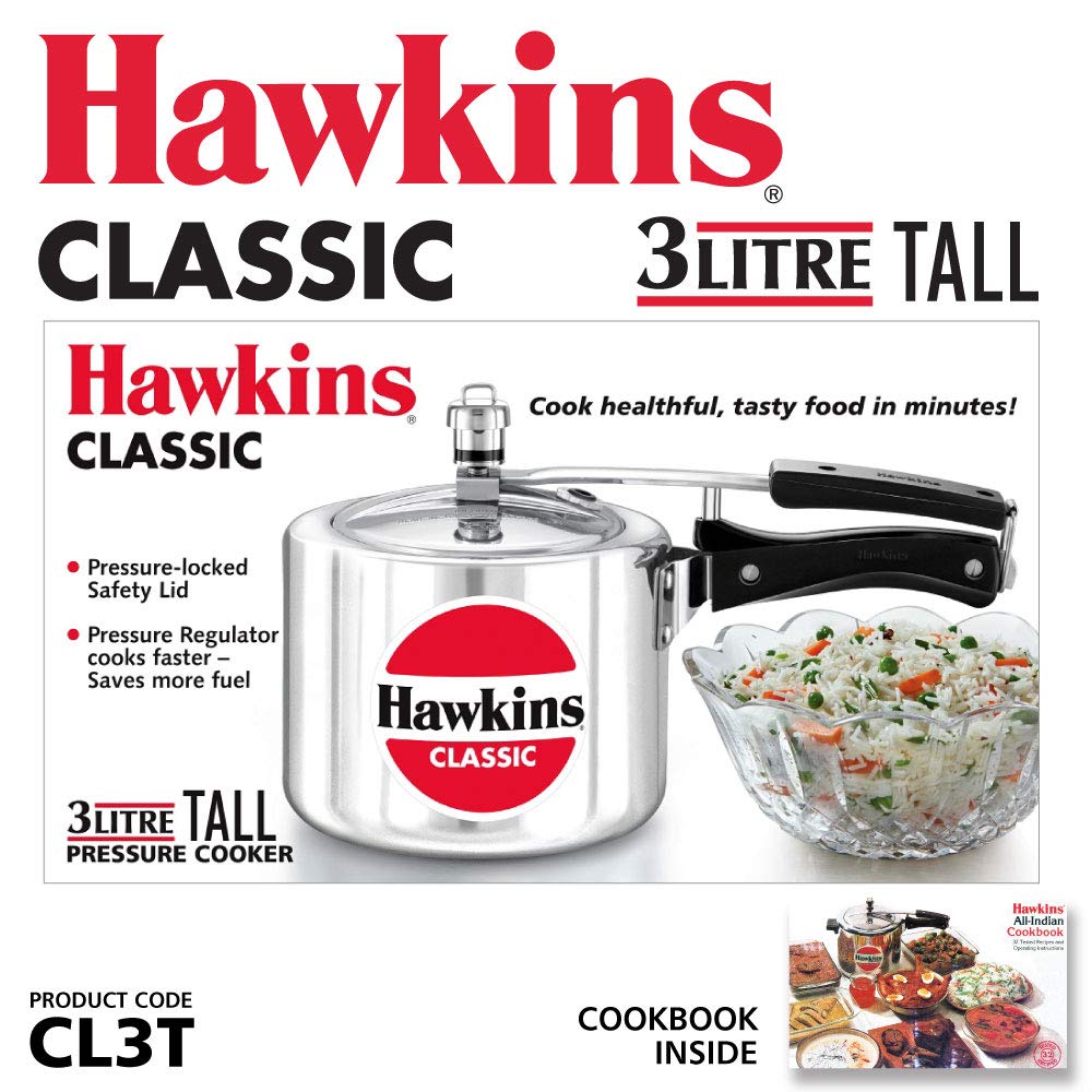 Hawkins Classic Aluminium Pressure Cooker, 3 Litres Taller Body, Silver طنجرة ضغط كلاسيكية من هاوكنز، مصنوعة من الالومنيوم، سعة 3 لتر Hawkins Classic Aluminium Pressure Cooker, 3 Litres Taller Body, Silver طنجرة ضغط كلاسيكية من هاوكنز، مصنوعة من الالومنيوم، سعة 3 لتر